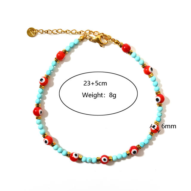 Classic colorful evil eye bead stainless steel anklet