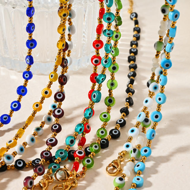 Classic colorful resin bead evil eye stainless steel anklet