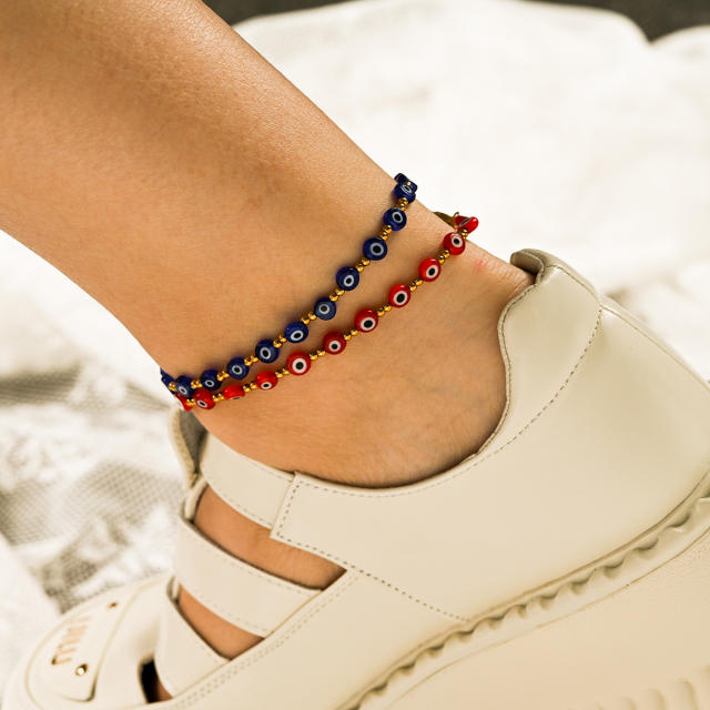 Classic colorful resin bead evil eye stainless steel anklet