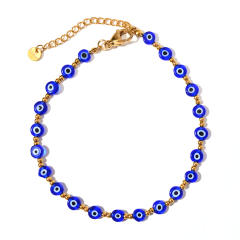 Classic colorful resin bead evil eye stainless steel anklet
