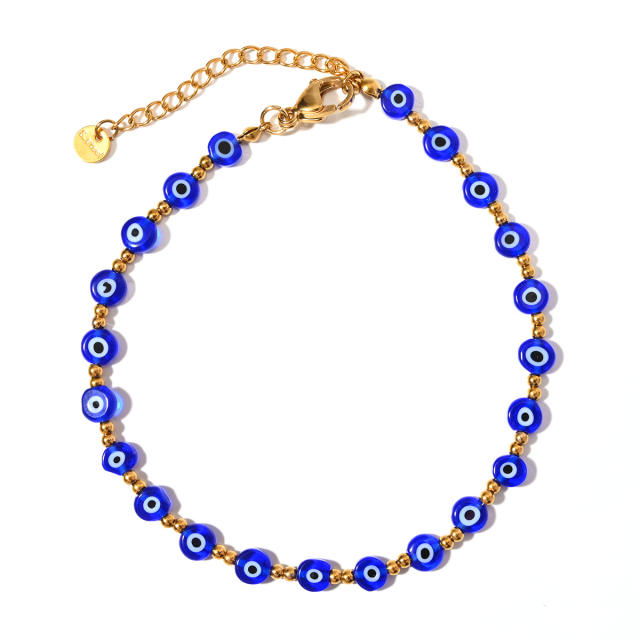 Classic colorful resin bead evil eye stainless steel anklet