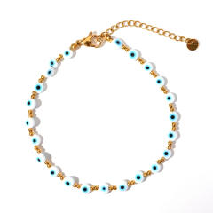 Classic colorful resin bead evil eye stainless steel anklet