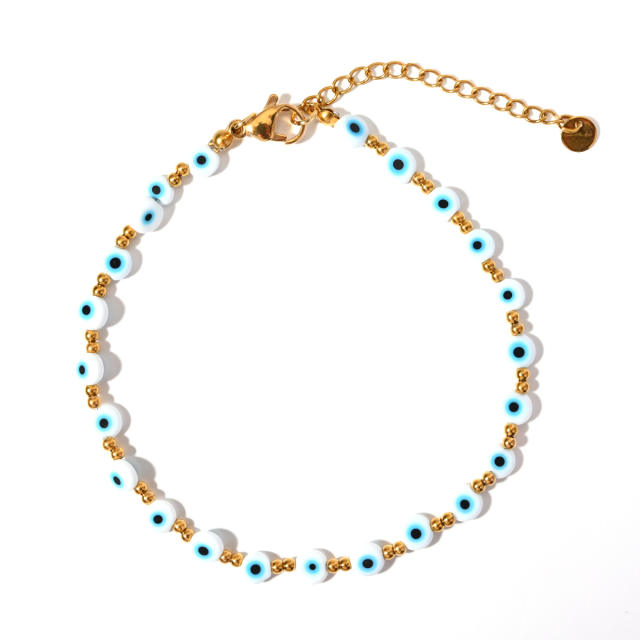 Classic colorful resin bead evil eye stainless steel anklet