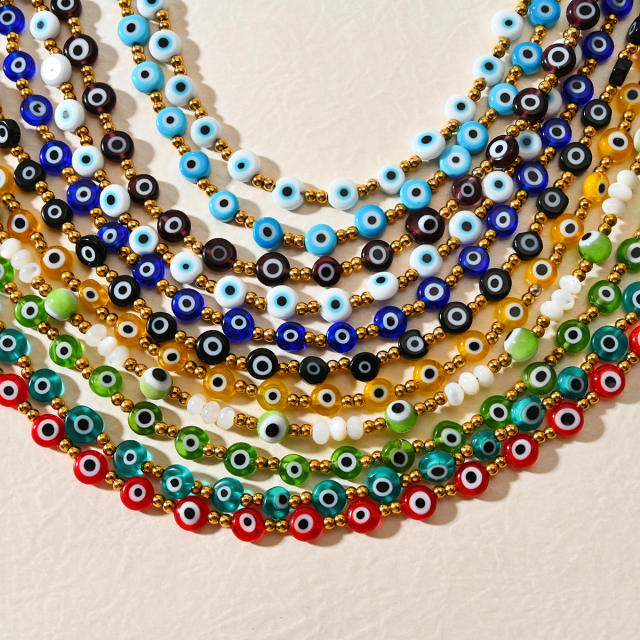 Classic colorful resin bead evil eye stainless steel anklet