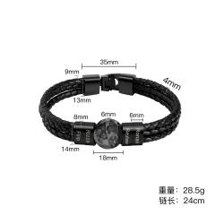 Creative braid PU leather engrave letter pic bracelet for men