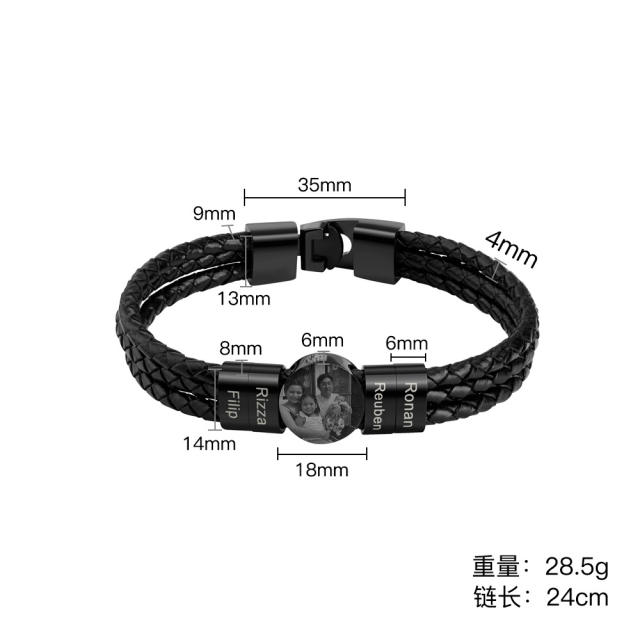 Creative braid PU leather engrave letter pic bracelet for men