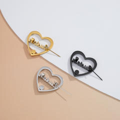 DIY hollow heart custom name stainless steel brooch