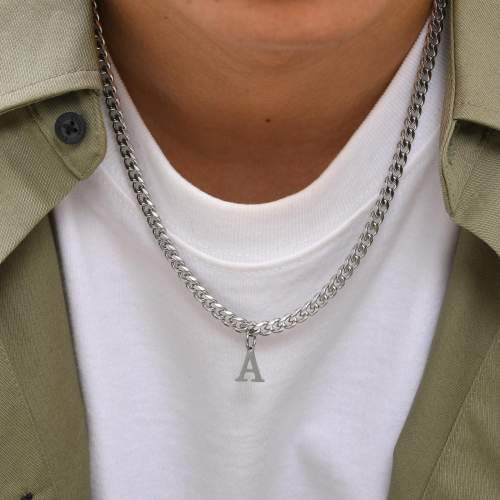 Initial letter charm cuban link chain stainless steel necklace for men