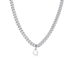 Initial letter charm cuban link chain stainless steel necklace for men