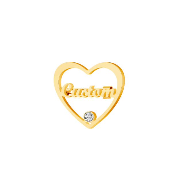 DIY hollow heart custom name stainless steel brooch