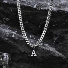 Initial letter charm cuban link chain stainless steel necklace for men