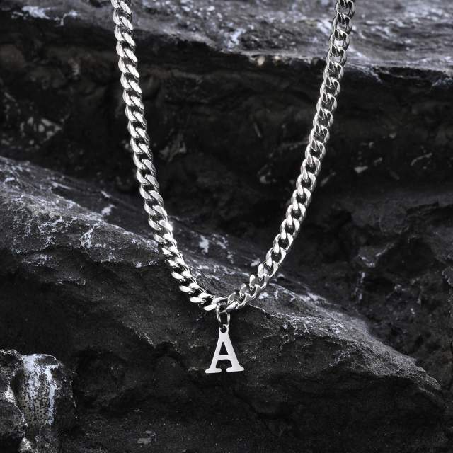 Initial letter charm cuban link chain stainless steel necklace for men