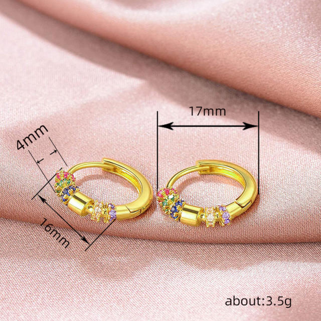 Delicate rainbow cubic zircon gold plated copper huggie earrings