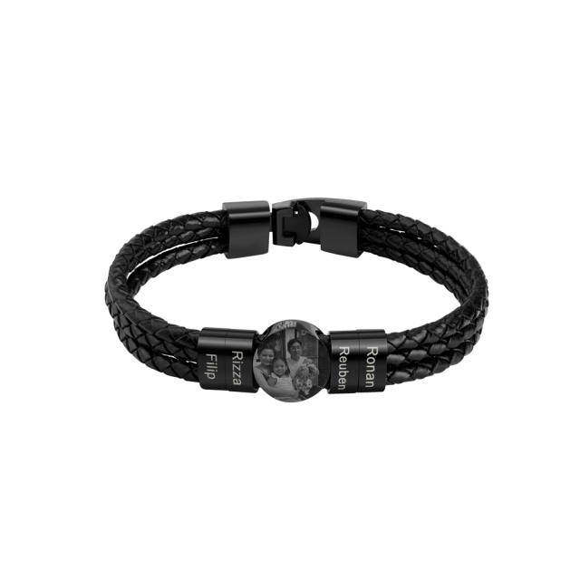 Creative braid PU leather engrave letter pic bracelet for men