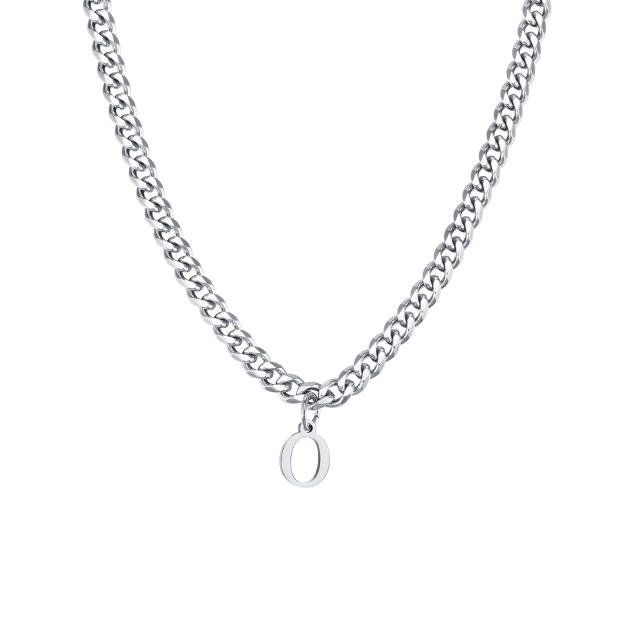Initial letter charm cuban link chain stainless steel necklace for men