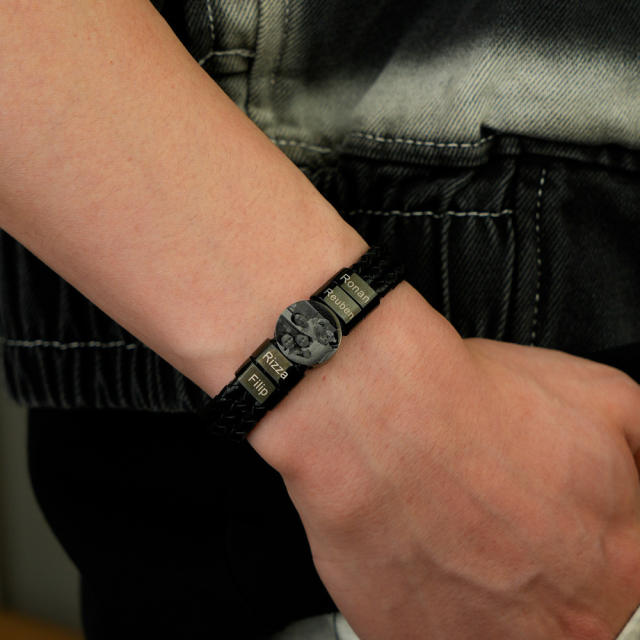 Creative braid PU leather engrave letter pic bracelet for men