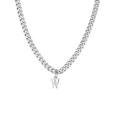 Initial letter charm cuban link chain stainless steel necklace for men