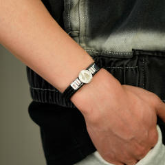 Creative braid PU leather engrave letter pic bracelet for men