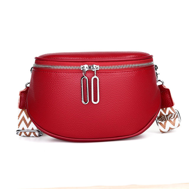 Popular Cowhide Leather women funny pack waist bag chest bag
