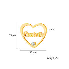 DIY hollow heart custom name stainless steel brooch