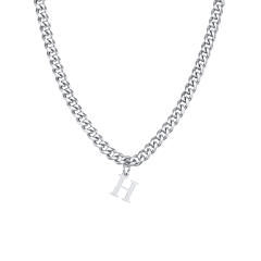 Initial letter charm cuban link chain stainless steel necklace for men
