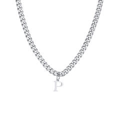 Initial letter charm cuban link chain stainless steel necklace for men