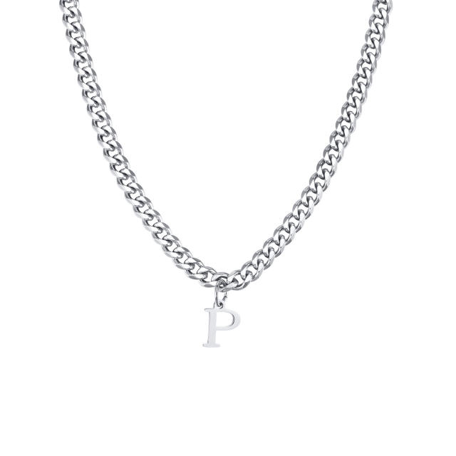Initial letter charm cuban link chain stainless steel necklace for men