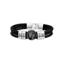 Creative braid PU leather engrave letter pic bracelet for men