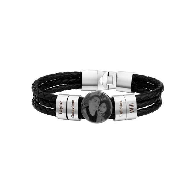 Creative braid PU leather engrave letter pic bracelet for men