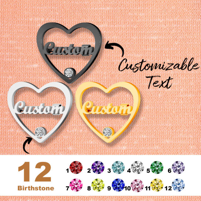 DIY hollow heart custom name stainless steel brooch