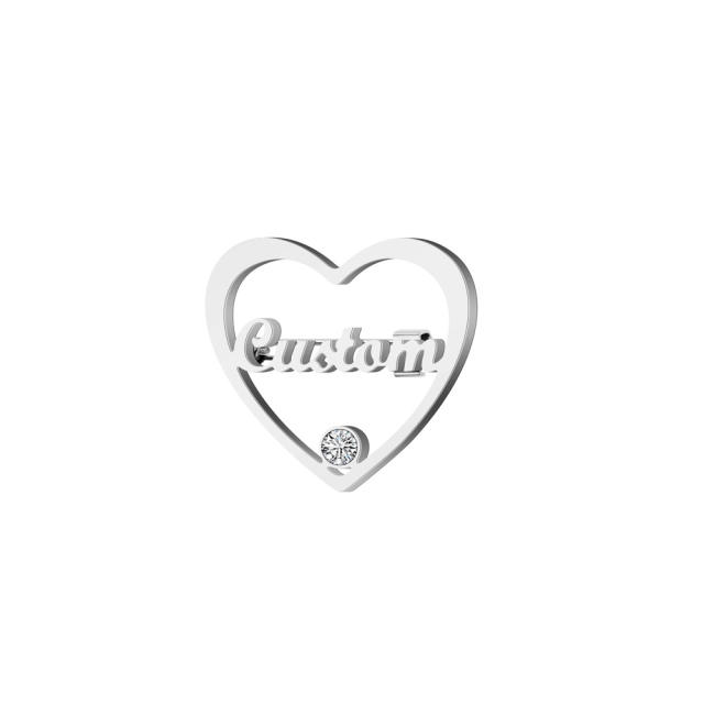 DIY hollow heart custom name stainless steel brooch