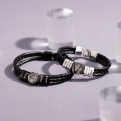 Creative braid PU leather engrave letter pic bracelet for men