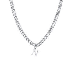 Initial letter charm cuban link chain stainless steel necklace for men