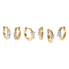 6pcs easy match gold plated copper cz huggie earrings set