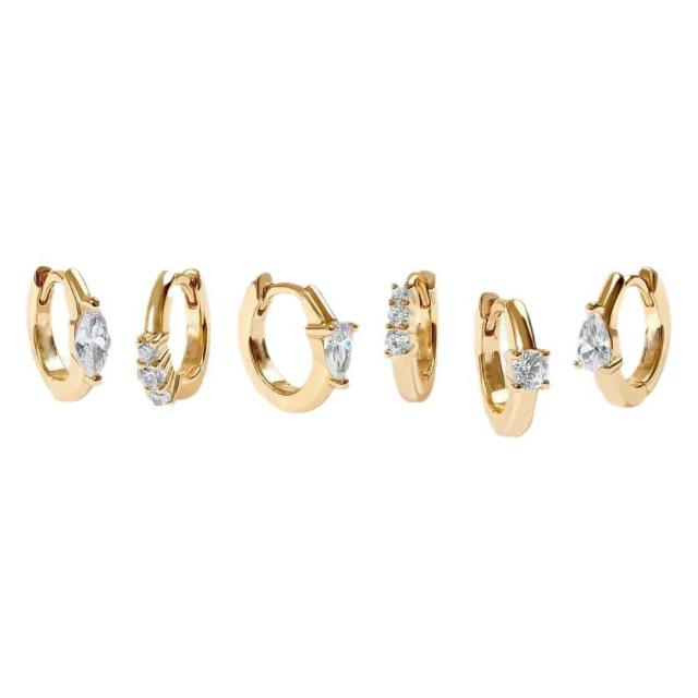 6pcs easy match gold plated copper cz huggie earrings set
