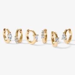 6pcs easy match gold plated copper cz huggie earrings set