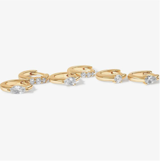 6pcs easy match gold plated copper cz huggie earrings set