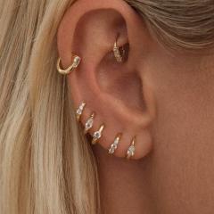 6pcs easy match gold plated copper cz huggie earrings set