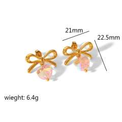 18KG sweet bow heart crystal stainless steel earrings