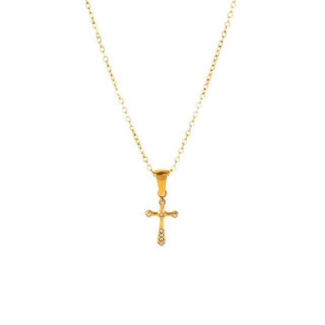 18KG dainty cross flower angel pendant stainless steel necklace