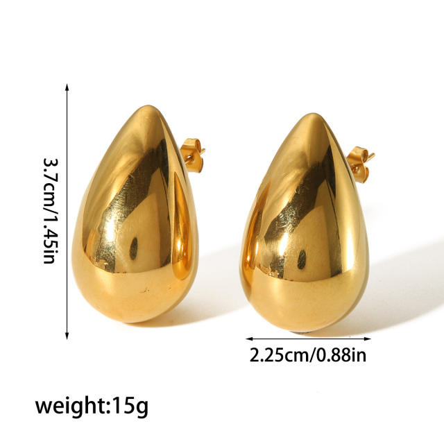 18KG chunky water drop stainless steel earrings