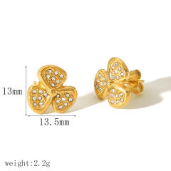18KG sweet diamond flower stainless steel studs earrings