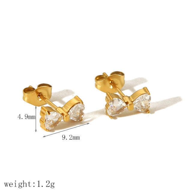 18KG sweet diamond flower stainless steel studs earrings