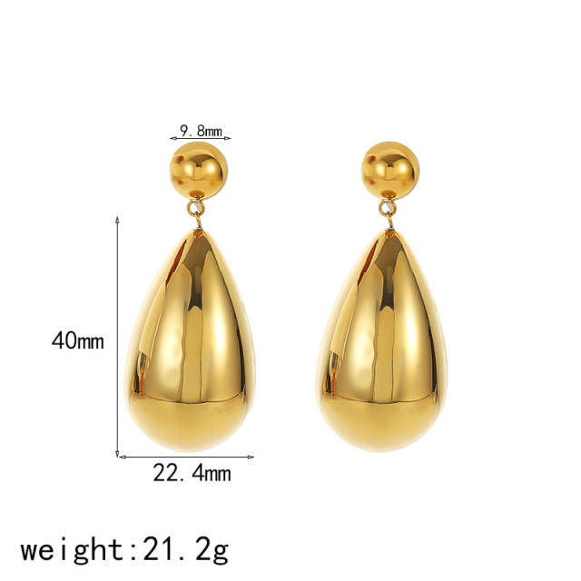 18KG chunky water drop stainless steel earrings