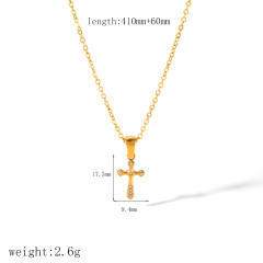 18KG dainty cross flower angel pendant stainless steel necklace
