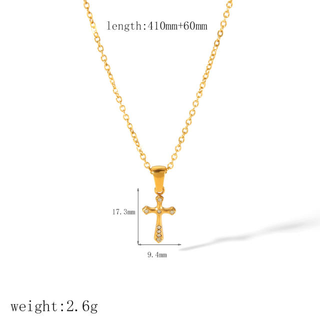 18KG dainty cross flower angel pendant stainless steel necklace