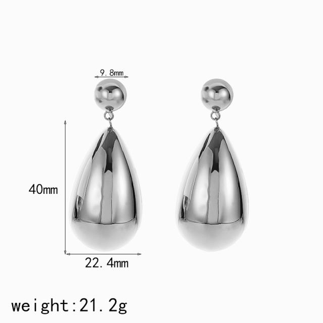 18KG chunky water drop stainless steel earrings