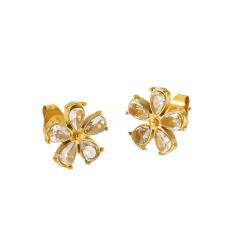 18KG sweet diamond flower stainless steel studs earrings