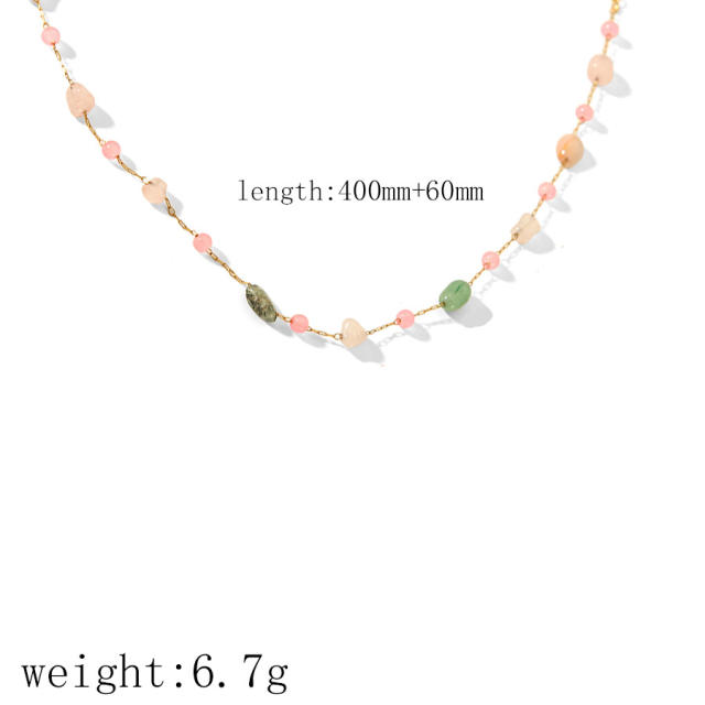 18KG sweet pink natural stone stainless steel necklace bracelet set
