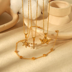18KG dainty cross flower angel pendant stainless steel necklace